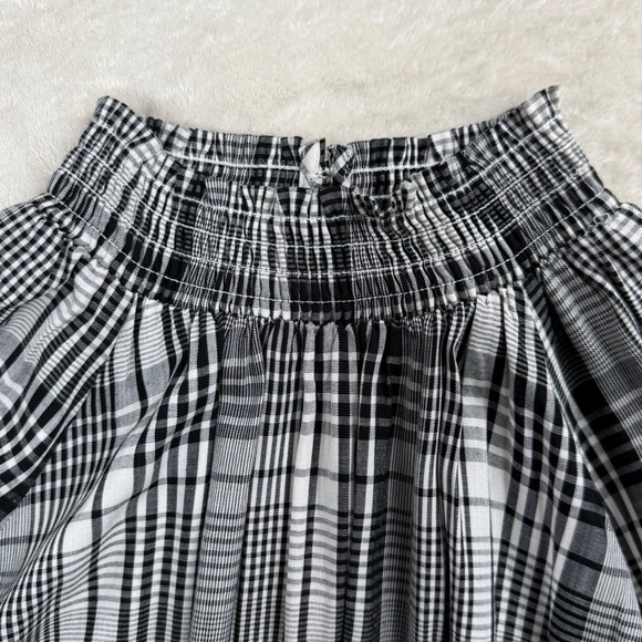 Plaid Smocked Midi Dress Black White Cottagecore Modest Long Sleeve Size M NWT - Picture 5 of 10